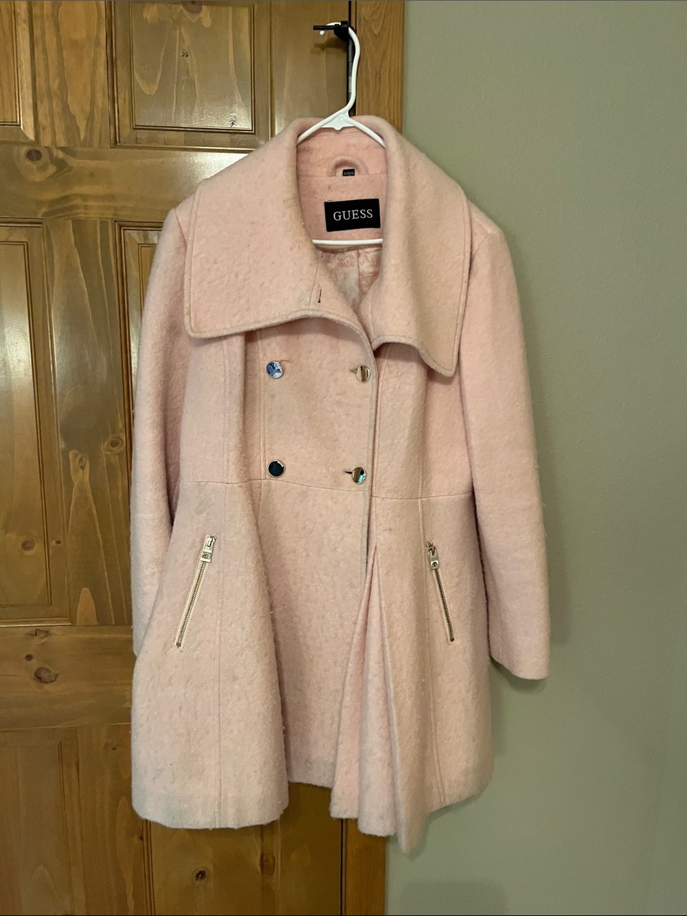 GUESS Pale Pink Double-Breasted Pea Coat